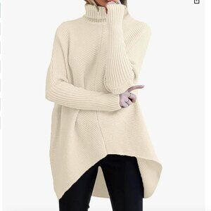 Anrabess Oversized Turtleneck Batwing Tunic Sweater in Apricot